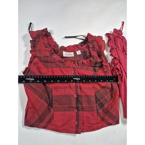 vintage jaclyn smith Sleeveless Red Plaid Frill Shirt Pair Size 8 - Picture 6 of 6